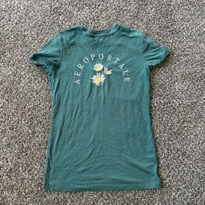 y2k aeropostale green and white daisy shirt